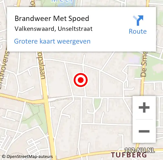 Locatie op kaart van de 112 melding: Brandweer Met Spoed Naar Valkenswaard, Unseltstraat op 8 februari 2023 17:59