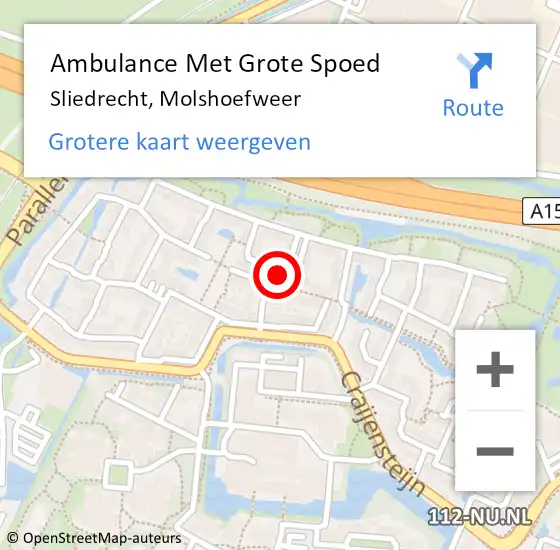 Locatie op kaart van de 112 melding: Ambulance Met Grote Spoed Naar Sliedrecht, Molshoefweer op 8 februari 2023 17:59