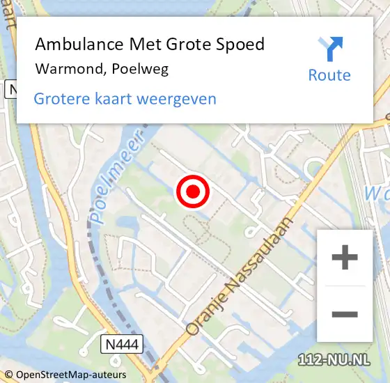 Locatie op kaart van de 112 melding: Ambulance Met Grote Spoed Naar Warmond, Poelweg op 8 februari 2023 18:06