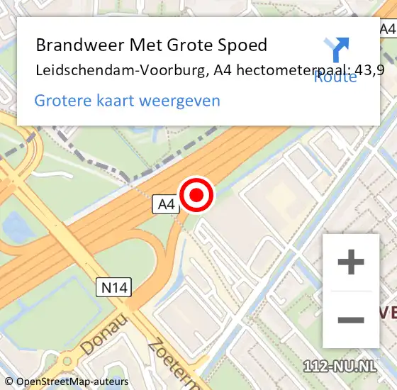 Locatie op kaart van de 112 melding: Brandweer Met Grote Spoed Naar Leidschendam-Voorburg, A4 hectometerpaal: 43,9 op 8 februari 2023 18:20