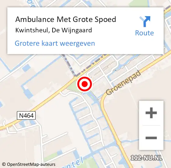 Locatie op kaart van de 112 melding: Ambulance Met Grote Spoed Naar Kwintsheul, De Wijngaard op 8 februari 2023 18:25