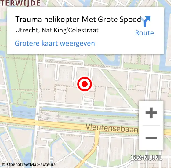 Locatie op kaart van de 112 melding: Trauma helikopter Met Grote Spoed Naar Utrecht, Nat'King'Colestraat op 8 februari 2023 18:52
