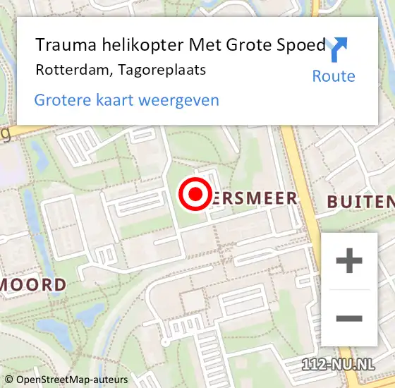 Locatie op kaart van de 112 melding: Trauma helikopter Met Grote Spoed Naar Rotterdam, Tagoreplaats op 8 februari 2023 19:03