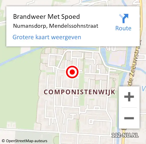 Locatie op kaart van de 112 melding: Brandweer Met Spoed Naar Numansdorp, Mendelssohnstraat op 8 februari 2023 19:04