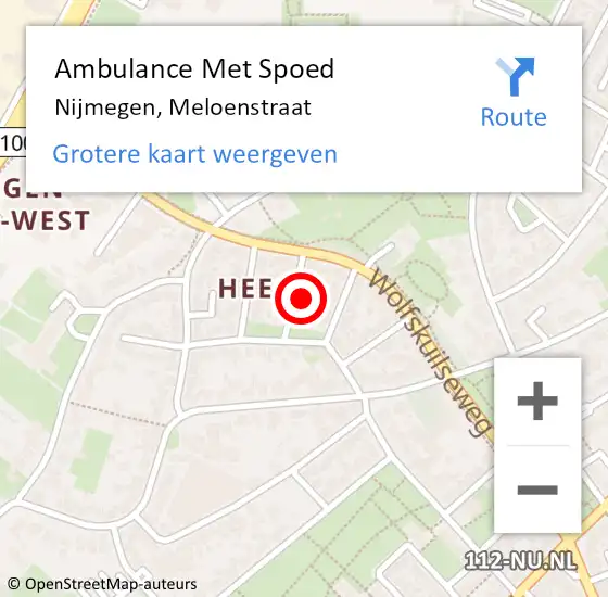 Locatie op kaart van de 112 melding: Ambulance Met Spoed Naar Nijmegen, Meloenstraat op 8 februari 2023 19:28