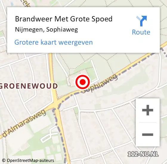 Locatie op kaart van de 112 melding: Brandweer Met Grote Spoed Naar Nijmegen, Sophiaweg op 8 februari 2023 19:28