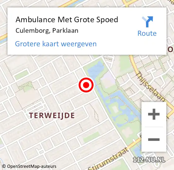 Locatie op kaart van de 112 melding: Ambulance Met Grote Spoed Naar Culemborg, Parklaan op 8 februari 2023 19:33