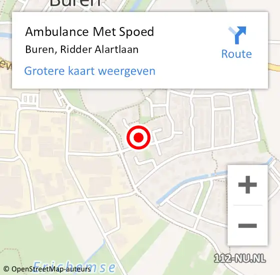 Locatie op kaart van de 112 melding: Ambulance Met Spoed Naar Buren, Ridder Alartlaan op 8 februari 2023 19:42