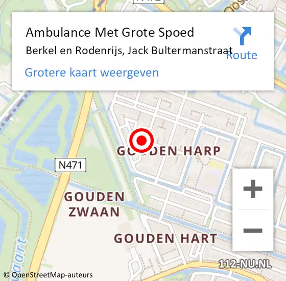 Locatie op kaart van de 112 melding: Ambulance Met Grote Spoed Naar Berkel en Rodenrijs, Jack Bultermanstraat op 8 februari 2023 19:42