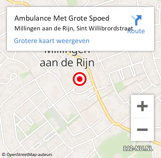 Locatie op kaart van de 112 melding: Ambulance Met Grote Spoed Naar Millingen aan de Rijn, Sint Willibrordstraat op 8 februari 2023 19:49