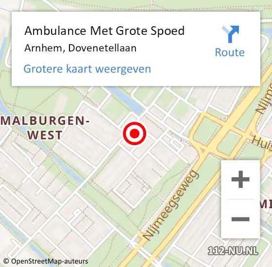 Locatie op kaart van de 112 melding: Ambulance Met Grote Spoed Naar Arnhem, Dovenetellaan op 8 februari 2023 20:02