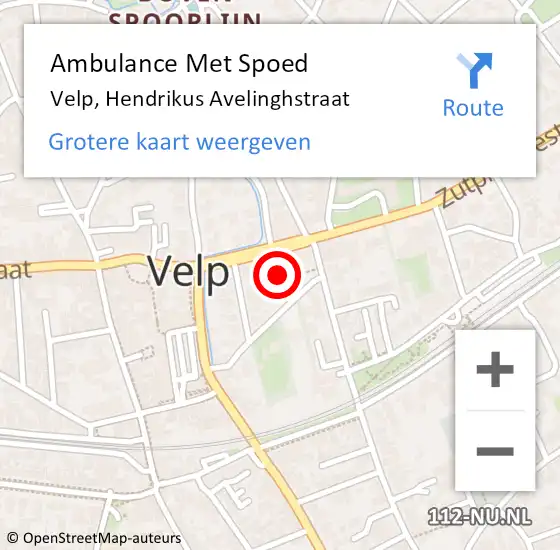 Locatie op kaart van de 112 melding: Ambulance Met Spoed Naar Velp, Hendrikus Avelinghstraat op 8 februari 2023 20:25