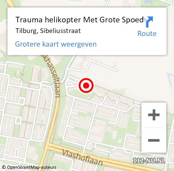 Locatie op kaart van de 112 melding: Trauma helikopter Met Grote Spoed Naar Tilburg, Sibeliusstraat op 8 februari 2023 20:41