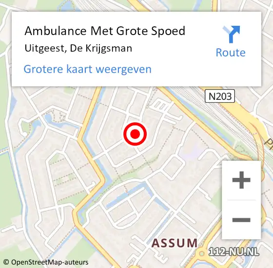 Locatie op kaart van de 112 melding: Ambulance Met Grote Spoed Naar Uitgeest, De Krijgsman op 8 februari 2023 21:20