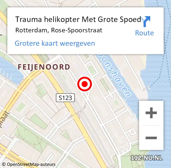Locatie op kaart van de 112 melding: Trauma helikopter Met Grote Spoed Naar Rotterdam, Rose-Spoorstraat op 8 februari 2023 21:30