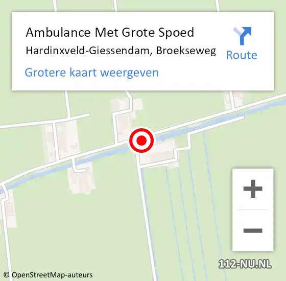 Locatie op kaart van de 112 melding: Ambulance Met Grote Spoed Naar Hardinxveld-Giessendam, Broekseweg op 8 februari 2023 21:36
