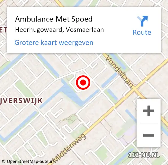 Locatie op kaart van de 112 melding: Ambulance Met Spoed Naar Heerhugowaard, Vosmaerlaan op 8 februari 2023 22:56