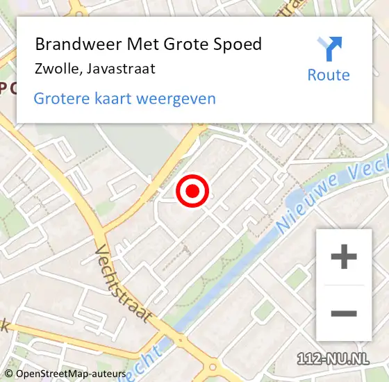 Locatie op kaart van de 112 melding: Brandweer Met Grote Spoed Naar Zwolle, Javastraat op 8 februari 2023 23:13