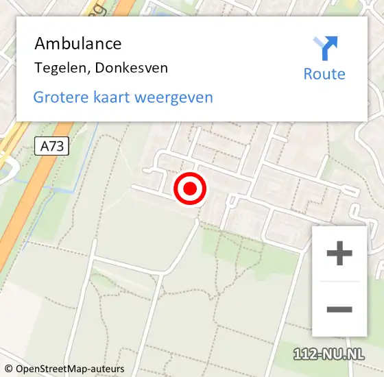 Locatie op kaart van de 112 melding: Ambulance Tegelen, Donkesven op 14 augustus 2014 22:03