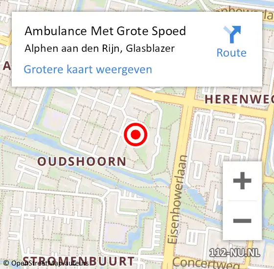 Locatie op kaart van de 112 melding: Ambulance Met Grote Spoed Naar Alphen aan den Rijn, Glasblazer op 8 februari 2023 23:45