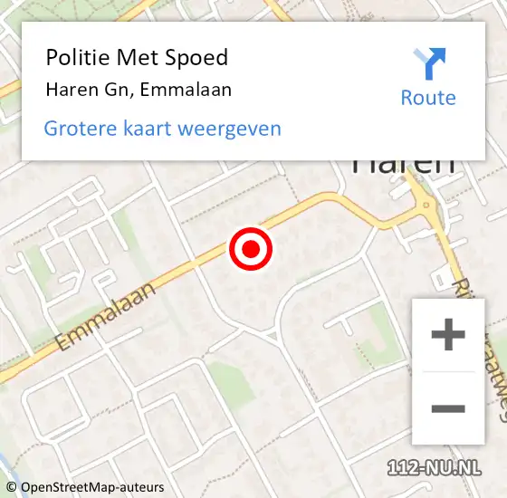 Locatie op kaart van de 112 melding: Politie Met Spoed Naar Haren Gn, Emmalaan op 9 februari 2023 00:30