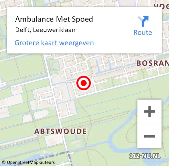 Locatie op kaart van de 112 melding: Ambulance Met Spoed Naar Delft, Leeuweriklaan op 9 februari 2023 00:39
