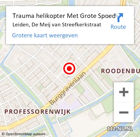 Locatie op kaart van de 112 melding: Trauma helikopter Met Grote Spoed Naar Leiden, De Meij van Streefkerkstraat op 9 februari 2023 02:16