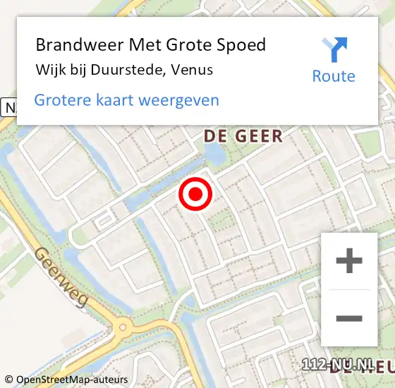 Locatie op kaart van de 112 melding: Brandweer Met Grote Spoed Naar Wijk bij Duurstede, Venus op 9 februari 2023 03:22