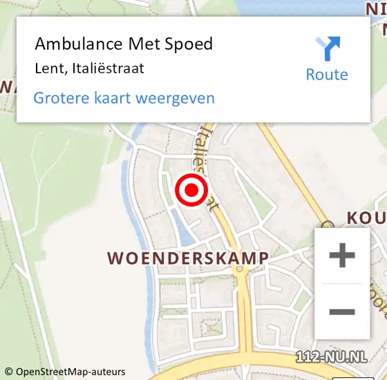 Locatie op kaart van de 112 melding: Ambulance Met Spoed Naar Lent, Italiëstraat op 9 februari 2023 04:47