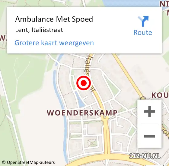 Locatie op kaart van de 112 melding: Ambulance Met Spoed Naar Lent, Italiëstraat op 9 februari 2023 04:49