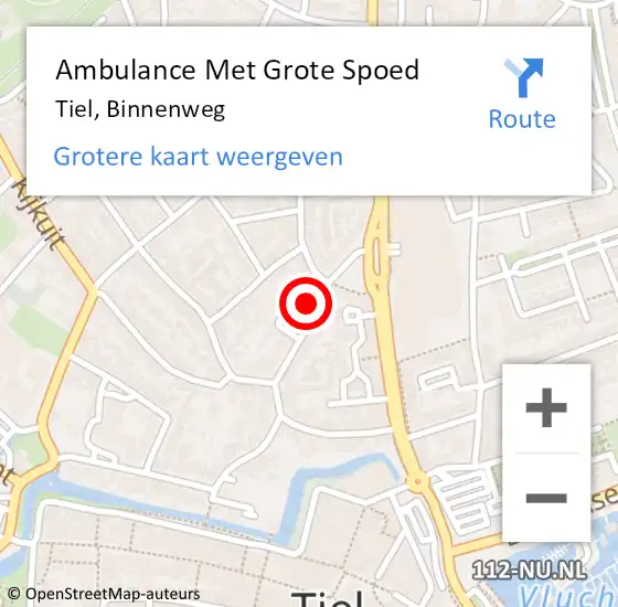 Locatie op kaart van de 112 melding: Ambulance Met Grote Spoed Naar Tiel, Binnenweg op 9 februari 2023 05:10