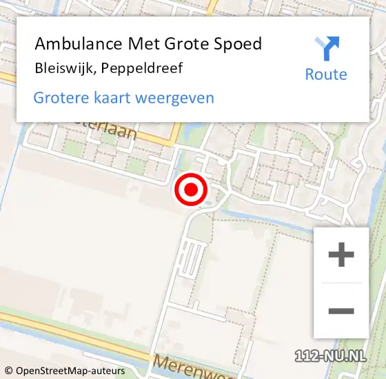 Locatie op kaart van de 112 melding: Ambulance Met Grote Spoed Naar Bleiswijk, Peppeldreef op 9 februari 2023 06:34