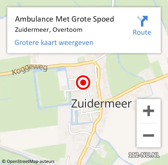 Locatie op kaart van de 112 melding: Ambulance Met Grote Spoed Naar Zuidermeer, Overtoom op 9 februari 2023 06:41