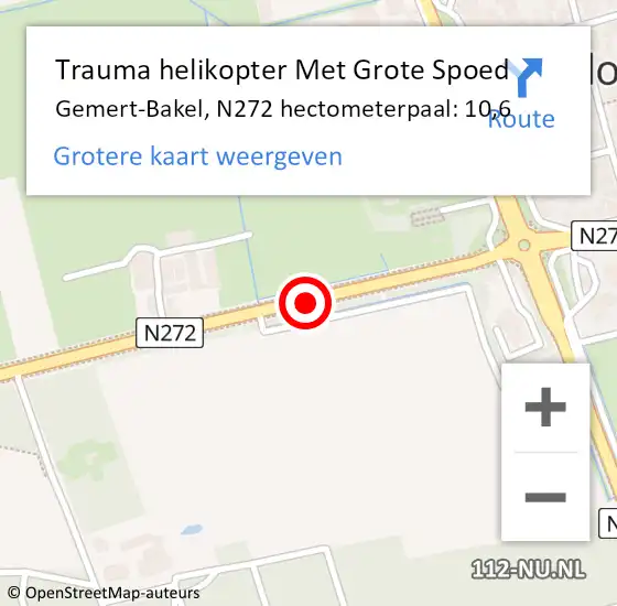 Locatie op kaart van de 112 melding: Trauma helikopter Met Grote Spoed Naar Gemert-Bakel, N272 hectometerpaal: 10,6 op 9 februari 2023 07:46