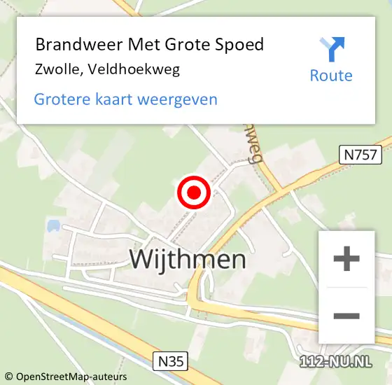 Locatie op kaart van de 112 melding: Brandweer Met Grote Spoed Naar Zwolle, Veldhoekweg op 9 februari 2023 08:01