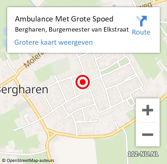 Locatie op kaart van de 112 melding: Ambulance Met Grote Spoed Naar Bergharen, Burgemeester van Elkstraat op 9 februari 2023 08:04