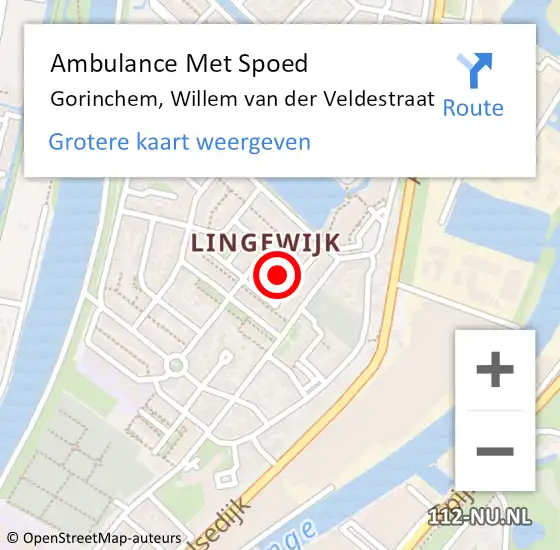 Locatie op kaart van de 112 melding: Ambulance Met Spoed Naar Gorinchem, Willem van der Veldestraat op 9 februari 2023 08:07