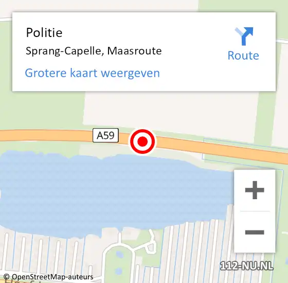 Locatie op kaart van de 112 melding: Politie Sprang-Capelle, Maasroute op 9 februari 2023 08:22