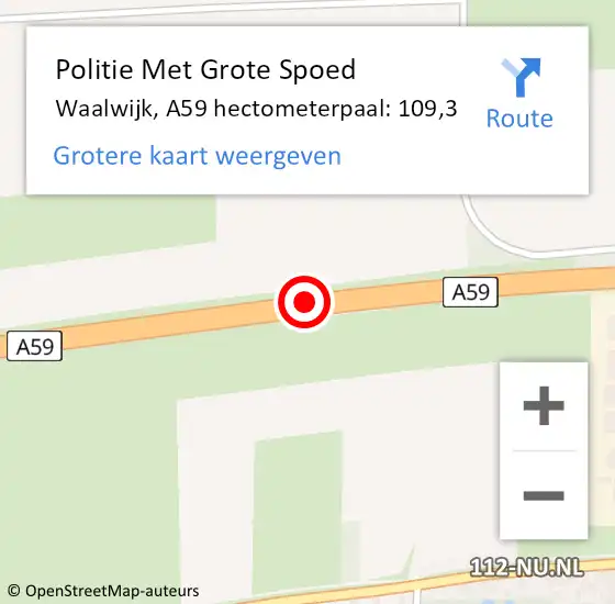 Locatie op kaart van de 112 melding: Politie Met Grote Spoed Naar Waalwijk, A59 hectometerpaal: 109,3 op 9 februari 2023 08:25