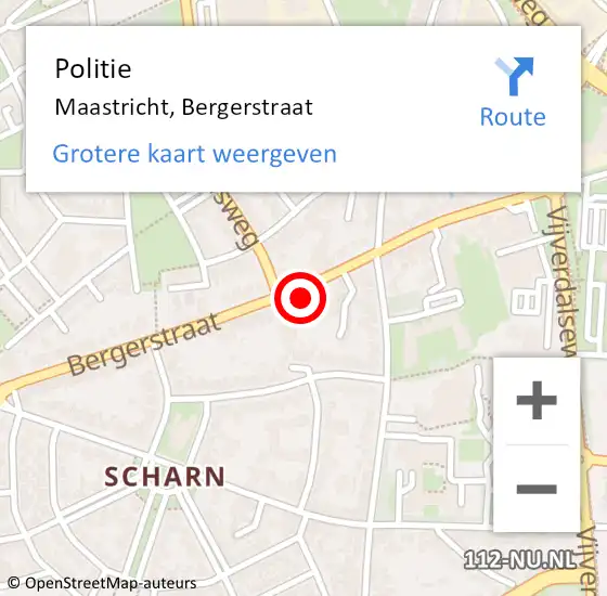 Locatie op kaart van de 112 melding: Politie Maastricht, Bergerstraat op 9 februari 2023 08:26