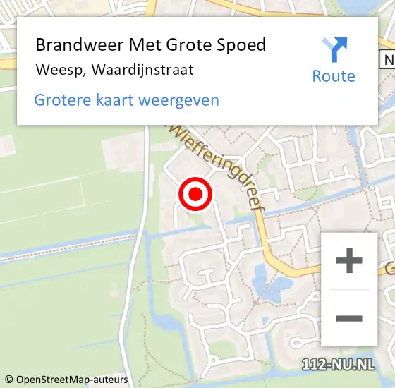 Locatie op kaart van de 112 melding: Brandweer Met Grote Spoed Naar Weesp, Waardijnstraat op 9 februari 2023 08:30