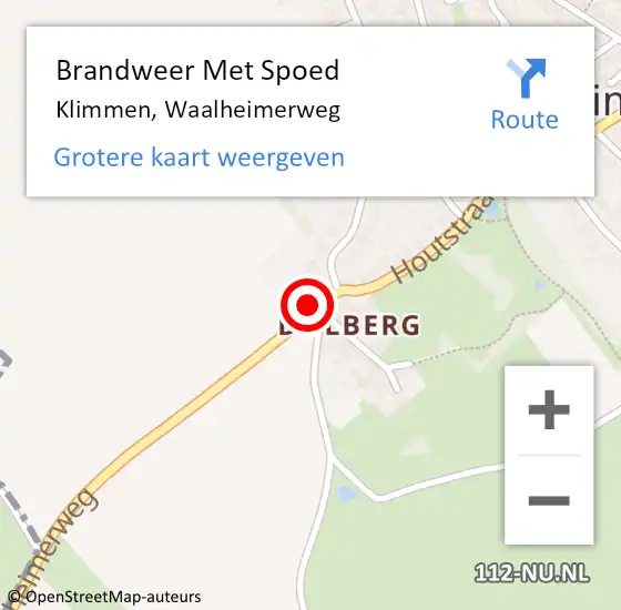 Locatie op kaart van de 112 melding: Brandweer Met Spoed Naar Klimmen, Waalheimerweg op 9 februari 2023 08:37