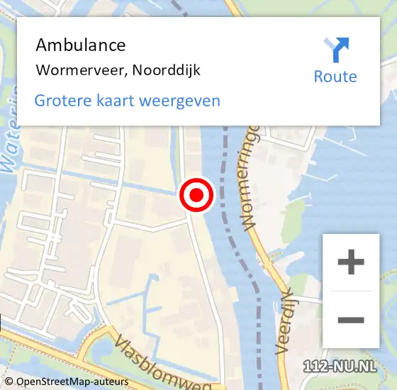 Locatie op kaart van de 112 melding: Ambulance Wormerveer, Noorddijk op 9 februari 2023 08:54