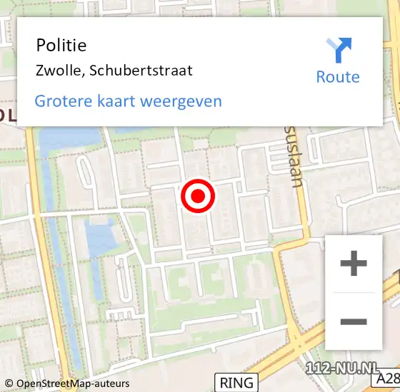 Locatie op kaart van de 112 melding: Politie Zwolle, Schubertstraat op 9 februari 2023 09:01