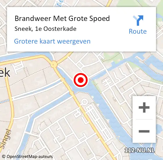 Locatie op kaart van de 112 melding: Brandweer Met Grote Spoed Naar Sneek, 1e Oosterkade op 9 februari 2023 09:08