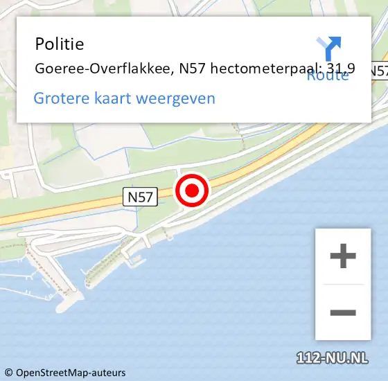 Locatie op kaart van de 112 melding: Politie Goeree-Overflakkee, N57 hectometerpaal: 31,9 op 9 februari 2023 09:28