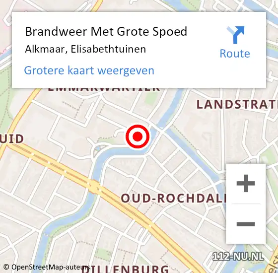 Locatie op kaart van de 112 melding: Brandweer Met Grote Spoed Naar Alkmaar, Elisabethtuinen op 9 februari 2023 09:32