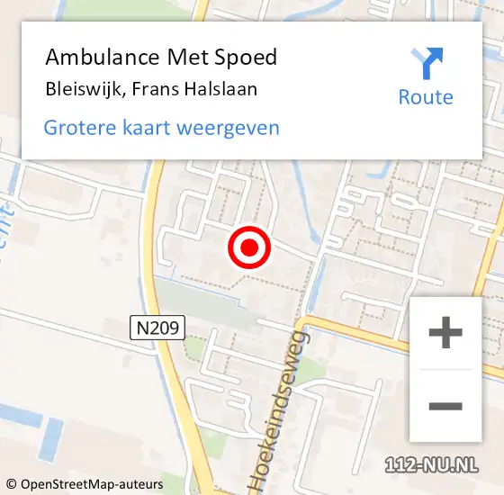 Locatie op kaart van de 112 melding: Ambulance Met Spoed Naar Bleiswijk, Frans Halslaan op 9 februari 2023 10:03
