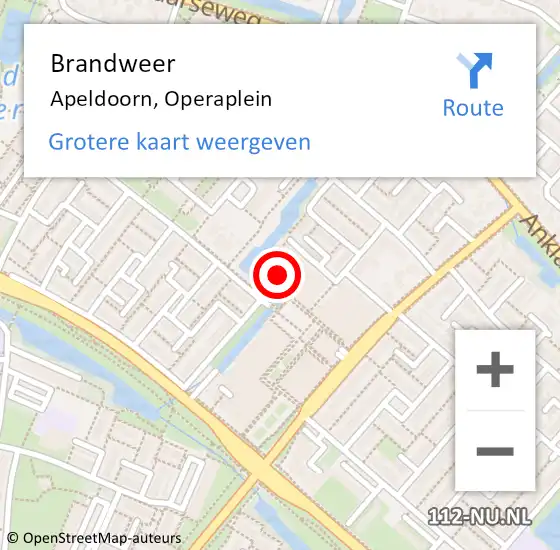 Locatie op kaart van de 112 melding: Brandweer Apeldoorn, Operaplein op 9 februari 2023 10:21