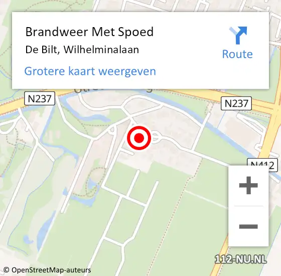 Locatie op kaart van de 112 melding: Brandweer Met Spoed Naar De Bilt, Wilhelminalaan op 9 februari 2023 10:31